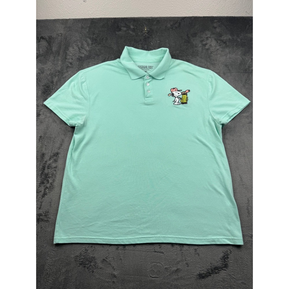 Peanuts Snoopy Golf Polo Shirt Mens XXL Mint Green Embroidered Pique Knit 0088